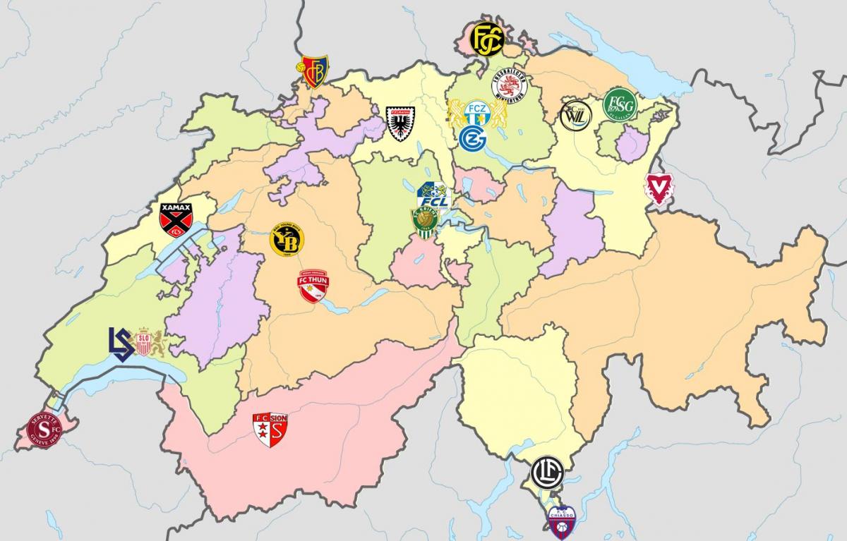 mappa degli stadi della Svizzera